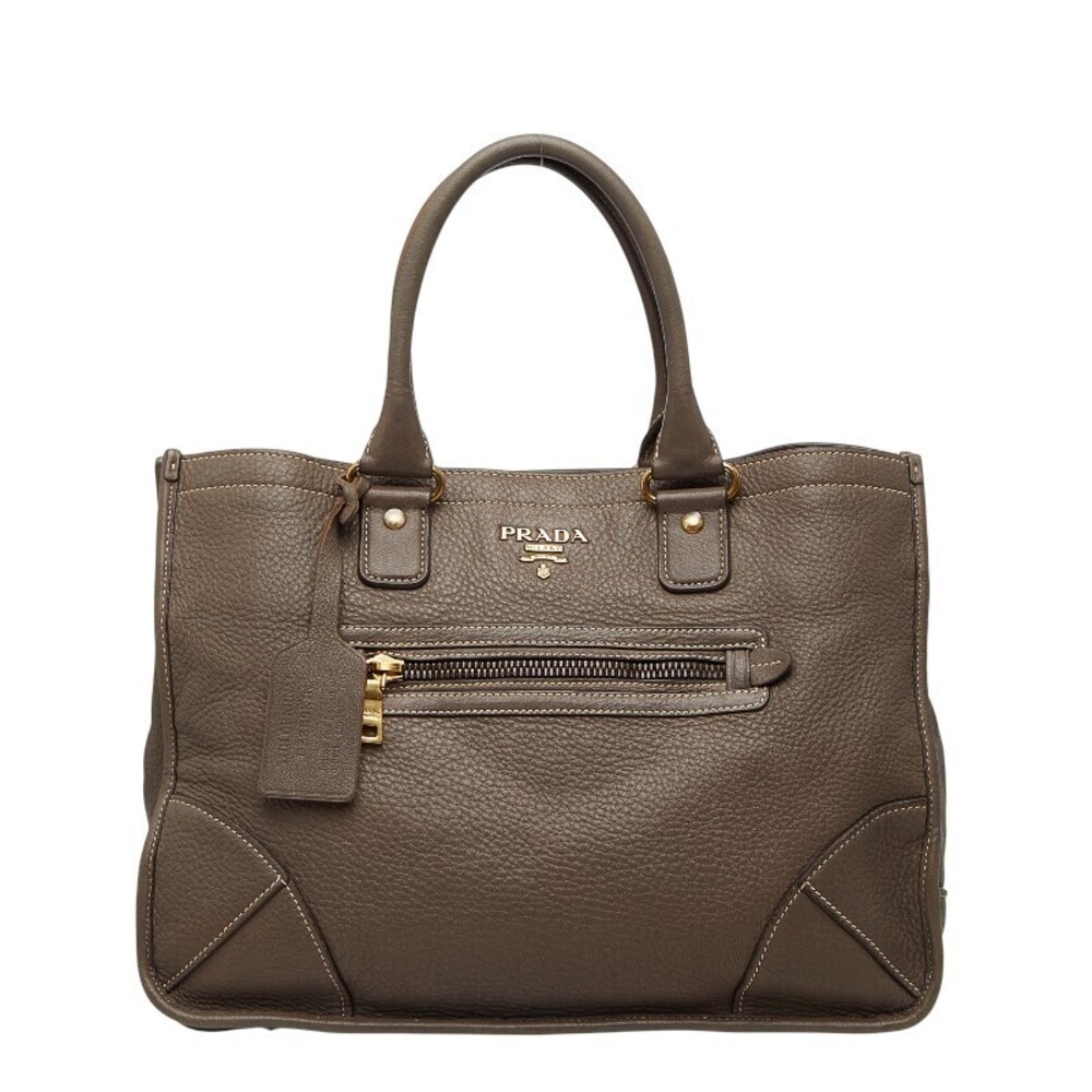 Prada handbag tote bag Greige Gray leather